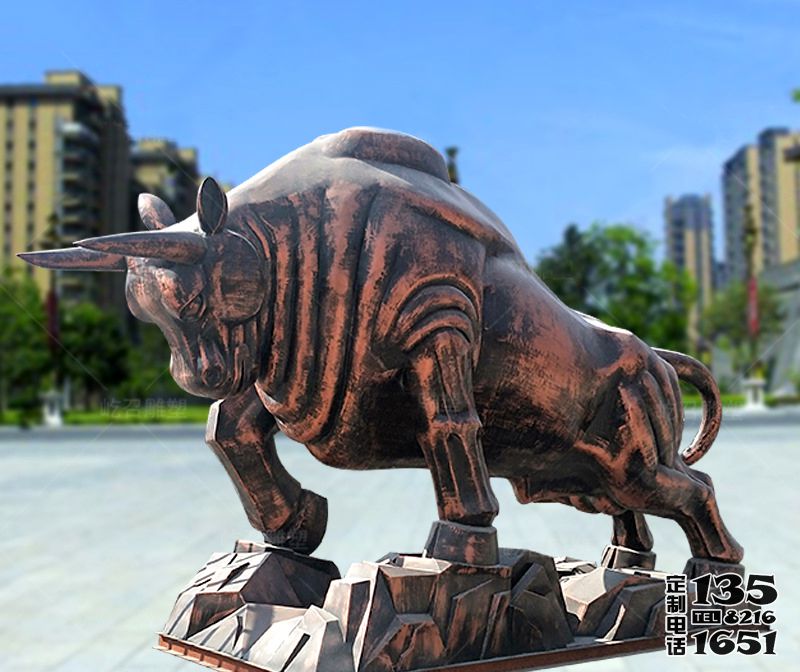 城市廣場(chǎng)玻璃鋼仿銅戶(hù)外大型華爾街牛雕塑