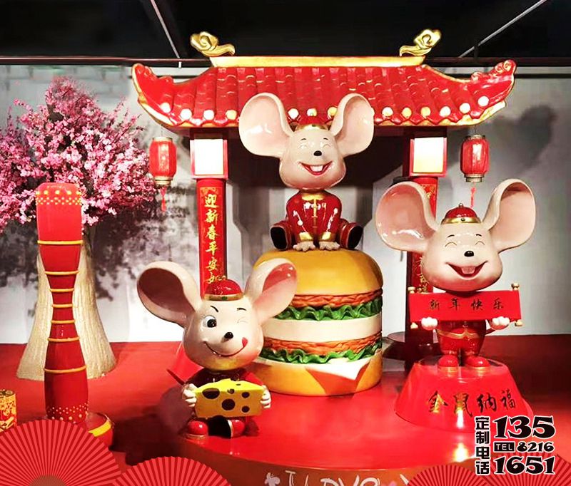 新年創(chuàng)意室內玻璃鋼卡通大耳朵戶外裝飾擺件老鼠雕塑