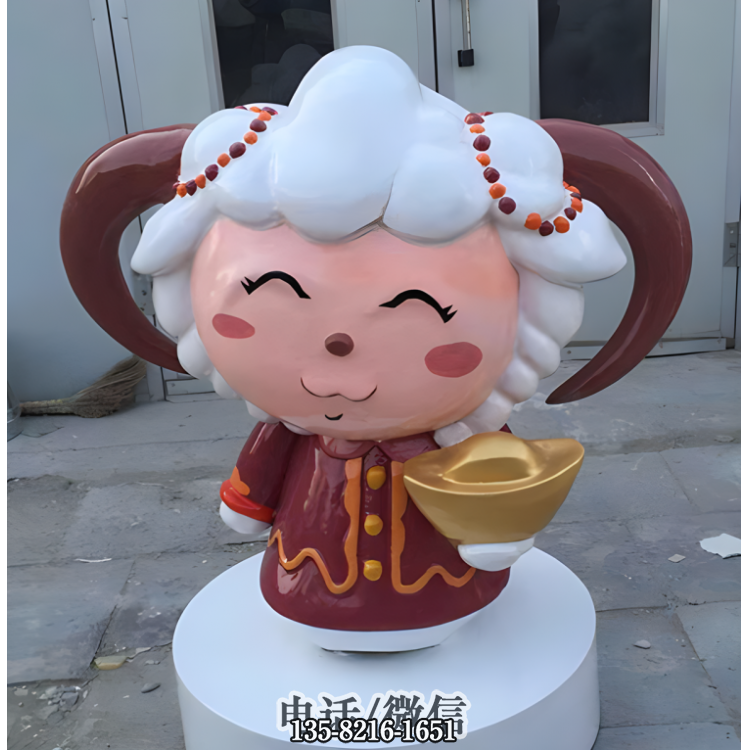 手拿元寶的卡通小羊女雕塑 手拿元寶的卡通小羊女雕塑